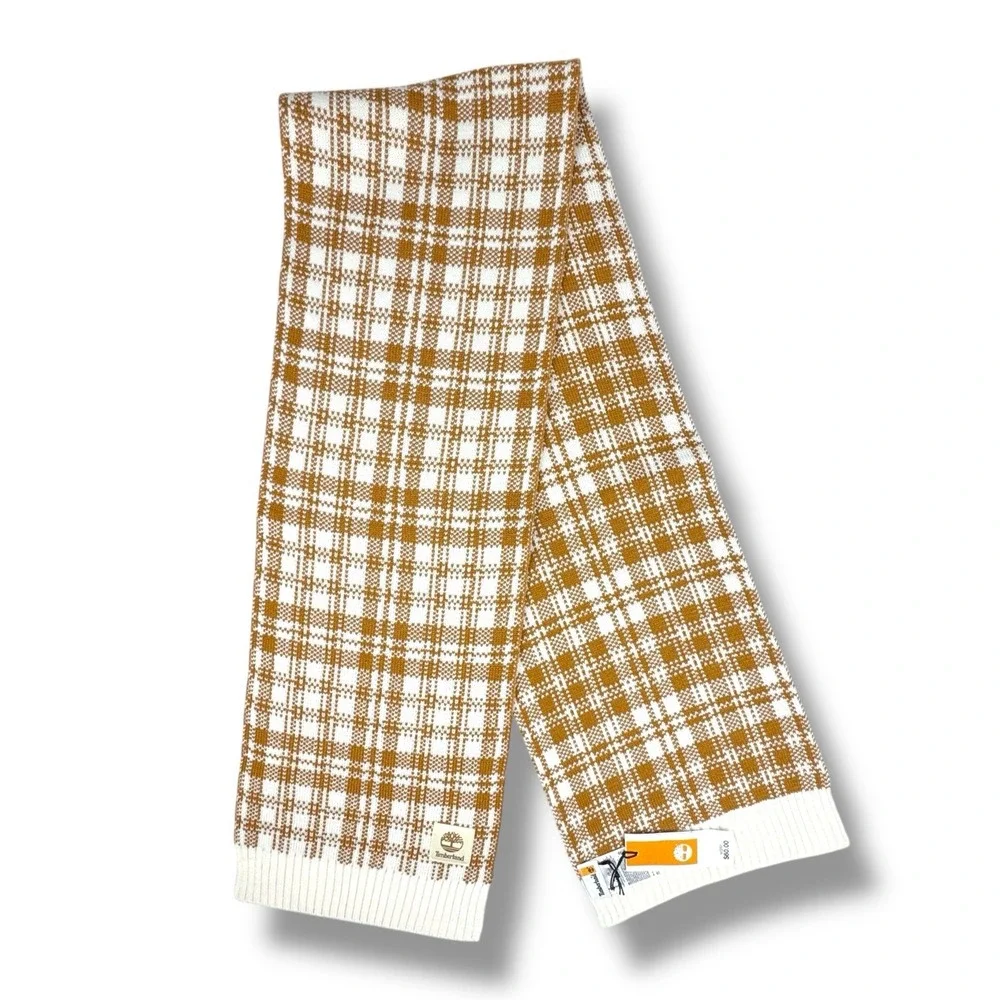 Timberland Buffalo Plaid Knit Scarf Wheat Tan Cream Chunky Unisex‎ OS NWT $60